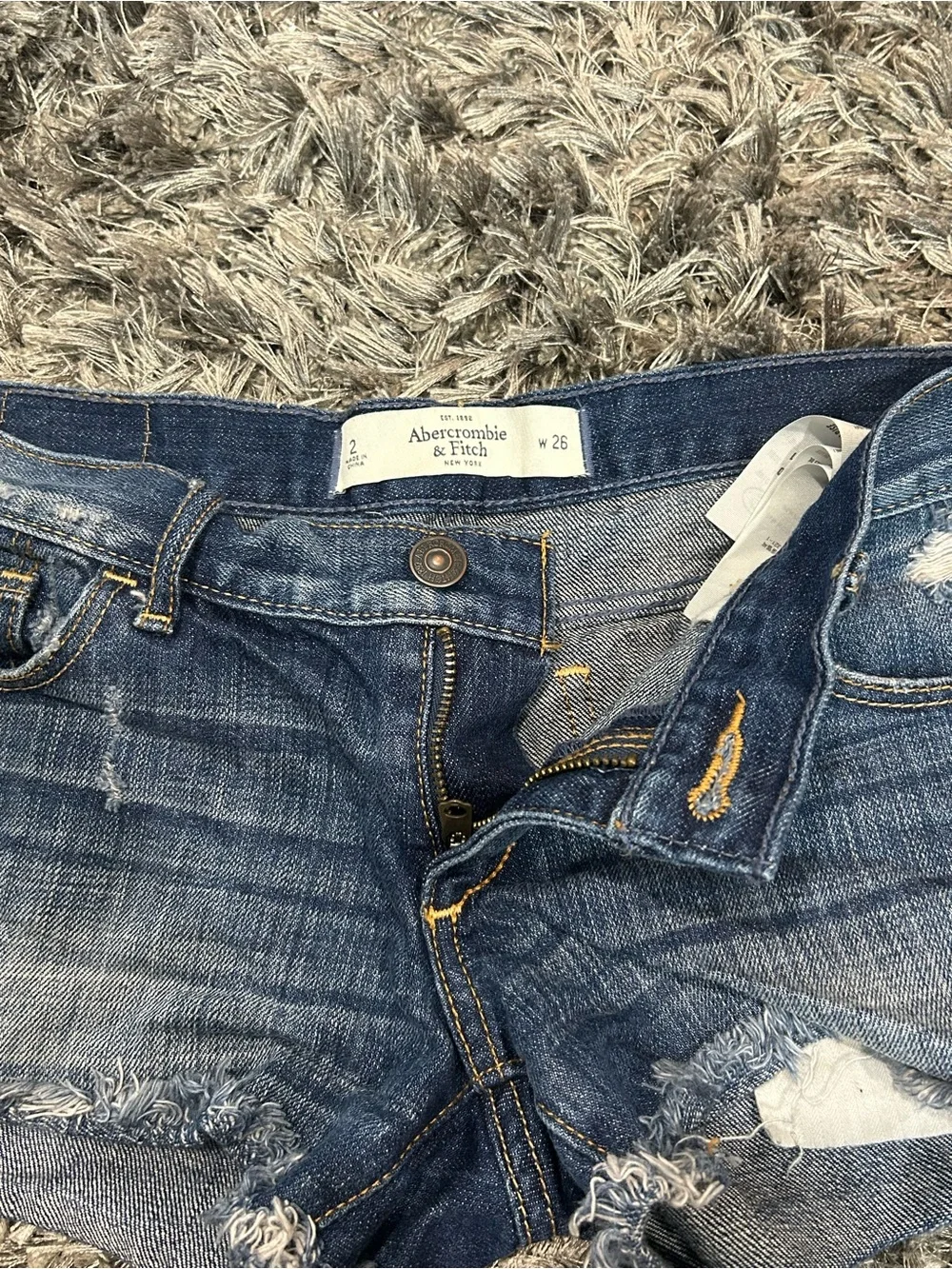 Abercrombie & Fitch Distressed Dark Blue Denim Mini Shorts